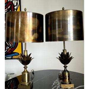 Maison Charles Pair Of "lotus" Lamps France 1970 