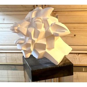 Perrine Le Bars (1977) Stylized Goat's Head In Plaster On A Steel Base  