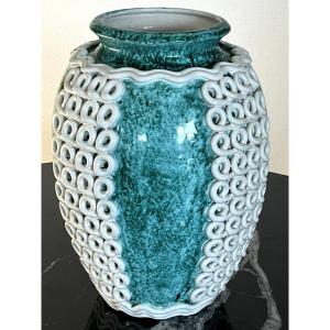 Ceramic Ovoid Vase By Gustave Asch For Faïencerie De Sainte-radegonde