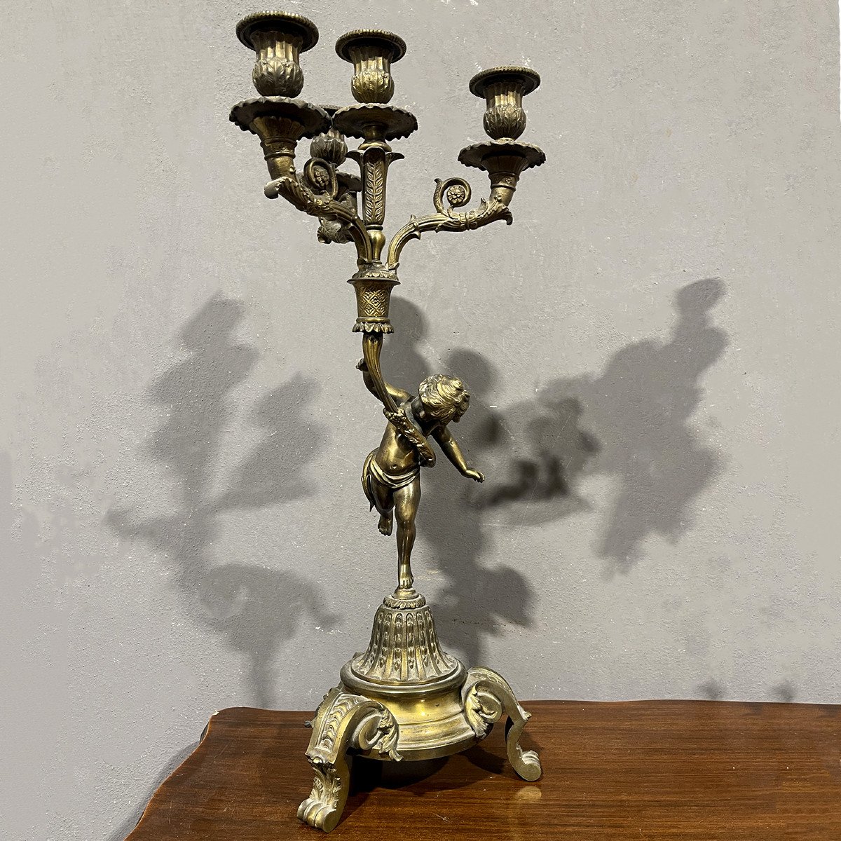 Antica coppia di candelabri in bronzo dorato-photo-2