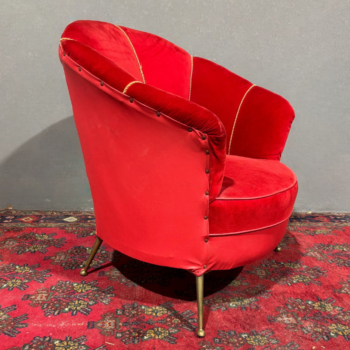 Poltrona di design anni '50 in velluto-photo-2