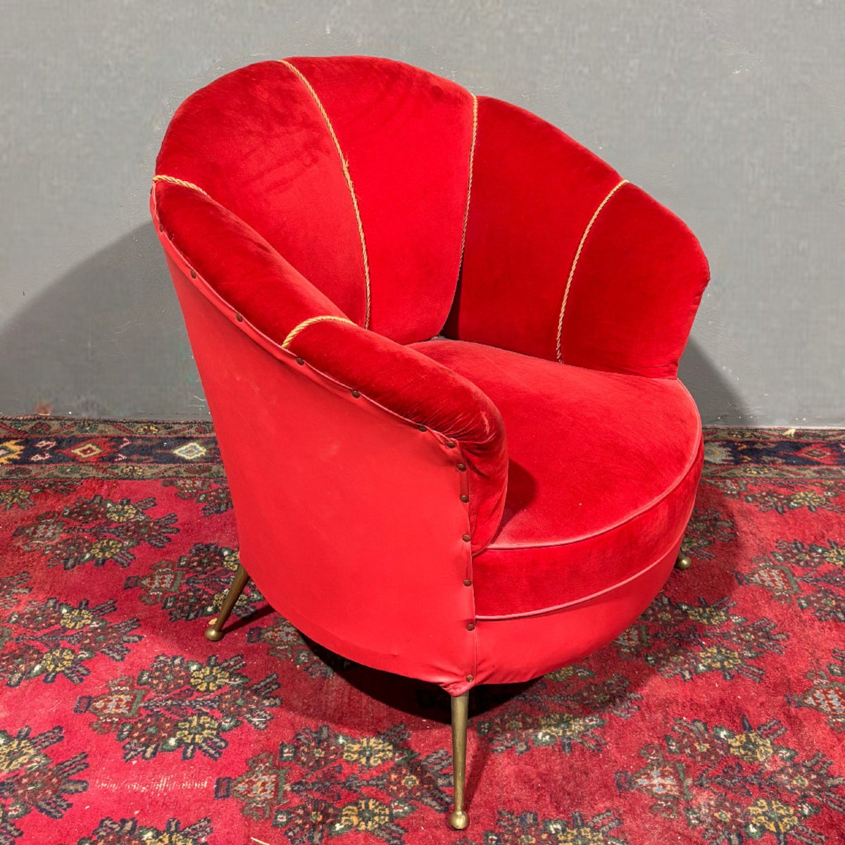 Poltrona di design anni '50 in velluto-photo-4