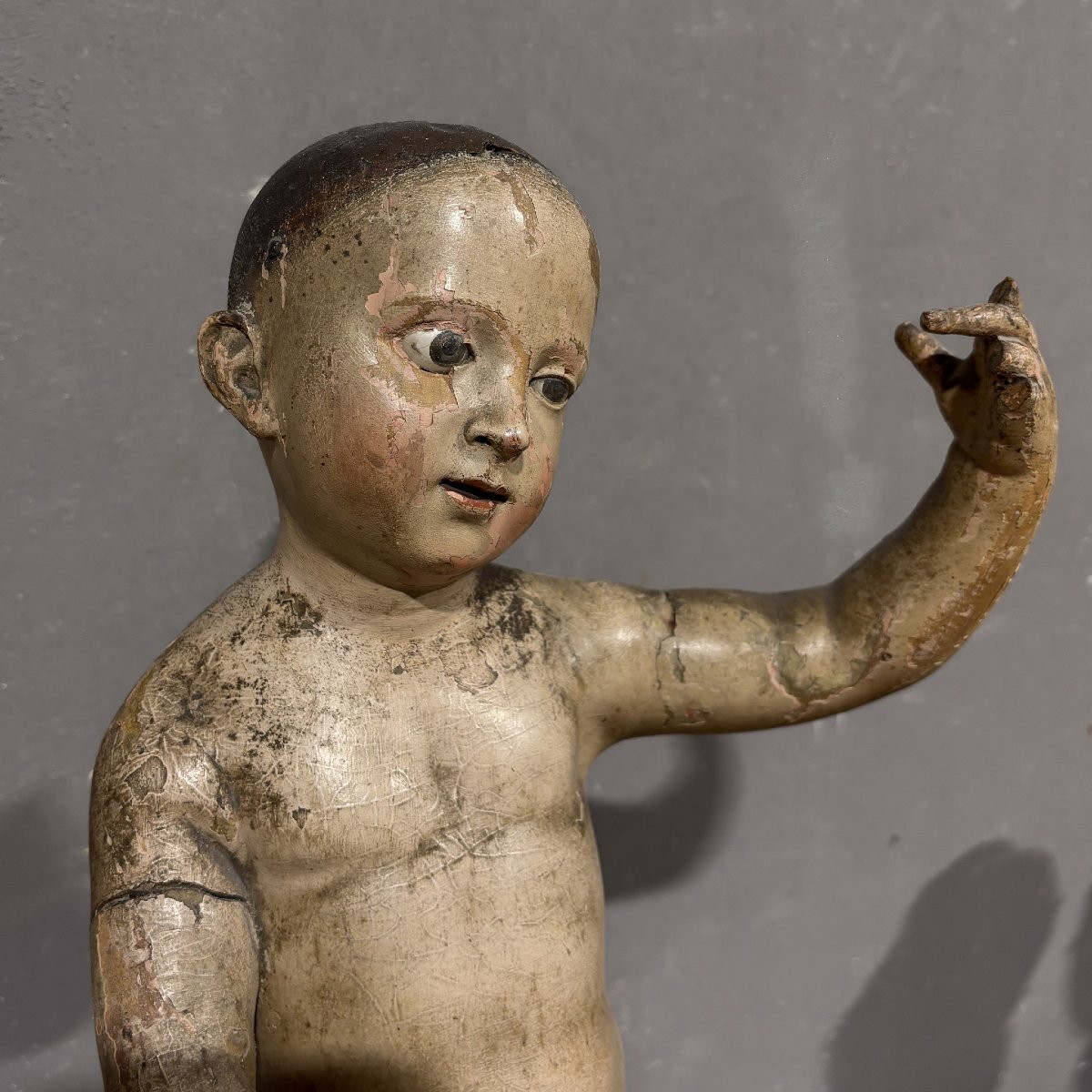 Scultura lignea XVIII secolo Gesù Bambino Benedicente-photo-4
