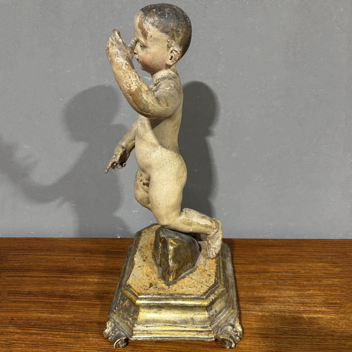 Scultura lignea XVIII secolo Gesù Bambino Benedicente-photo-3