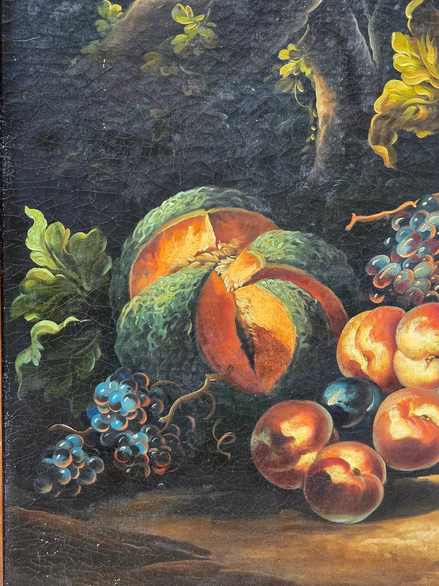 Antico Dipinto Natura morta con fiori e frutta-photo-2