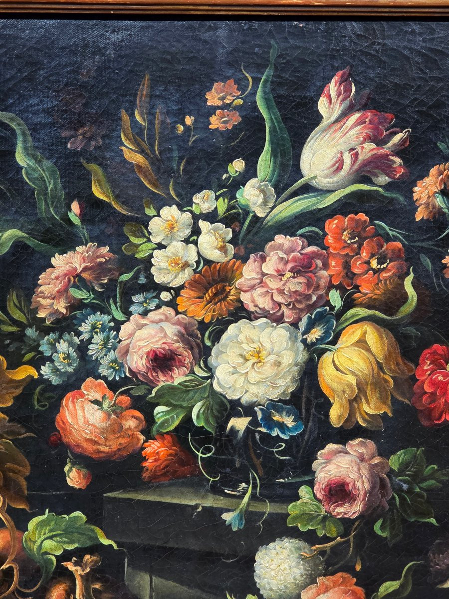 Antico Dipinto Natura morta con fiori e frutta-photo-4