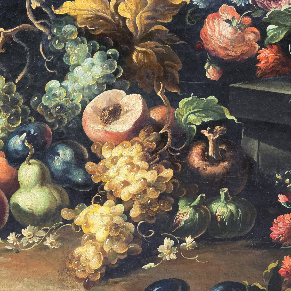 Antico Dipinto Natura morta con fiori e frutta-photo-3