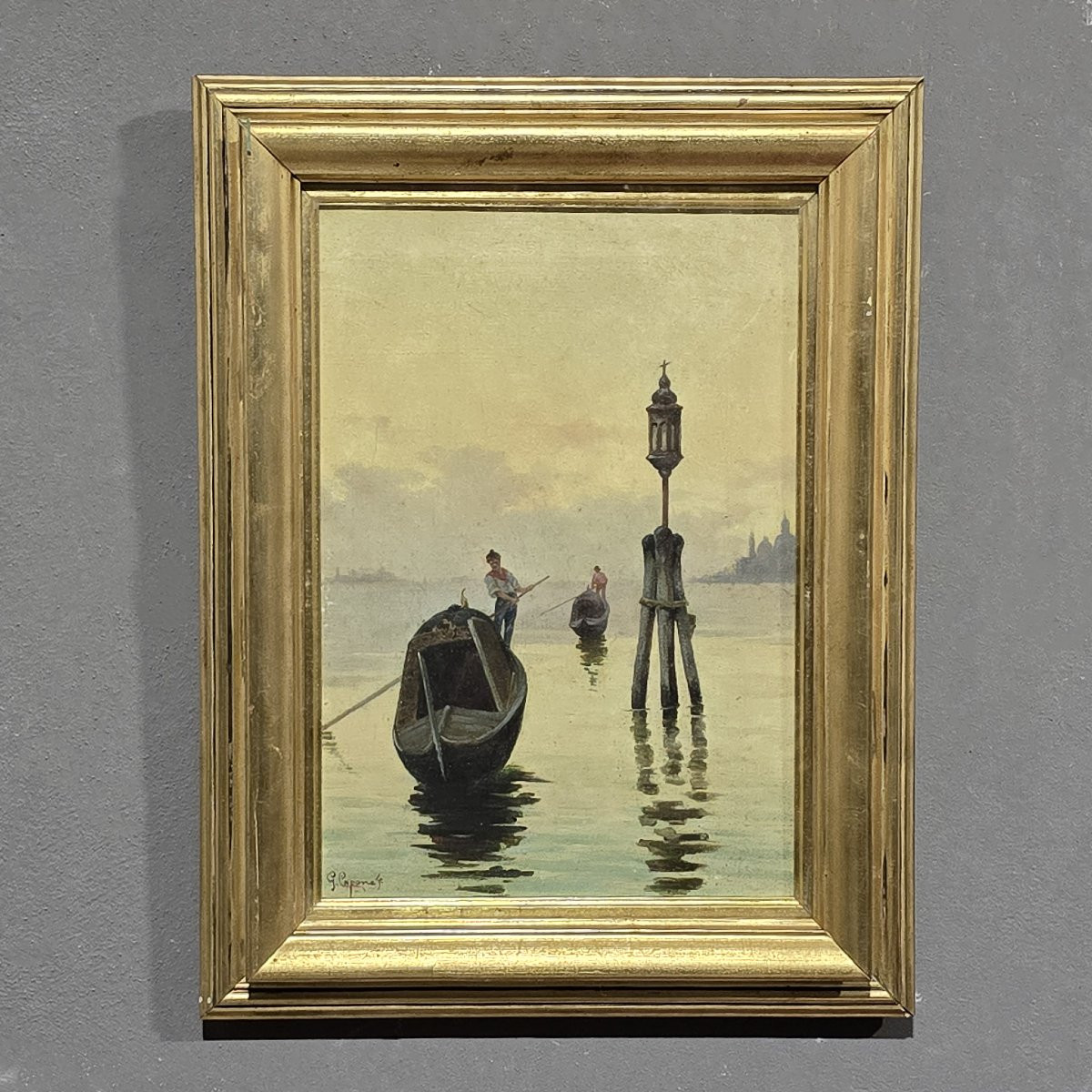 Dipinto olio su tela G.Capone Gondole, XIX secolo-photo-7