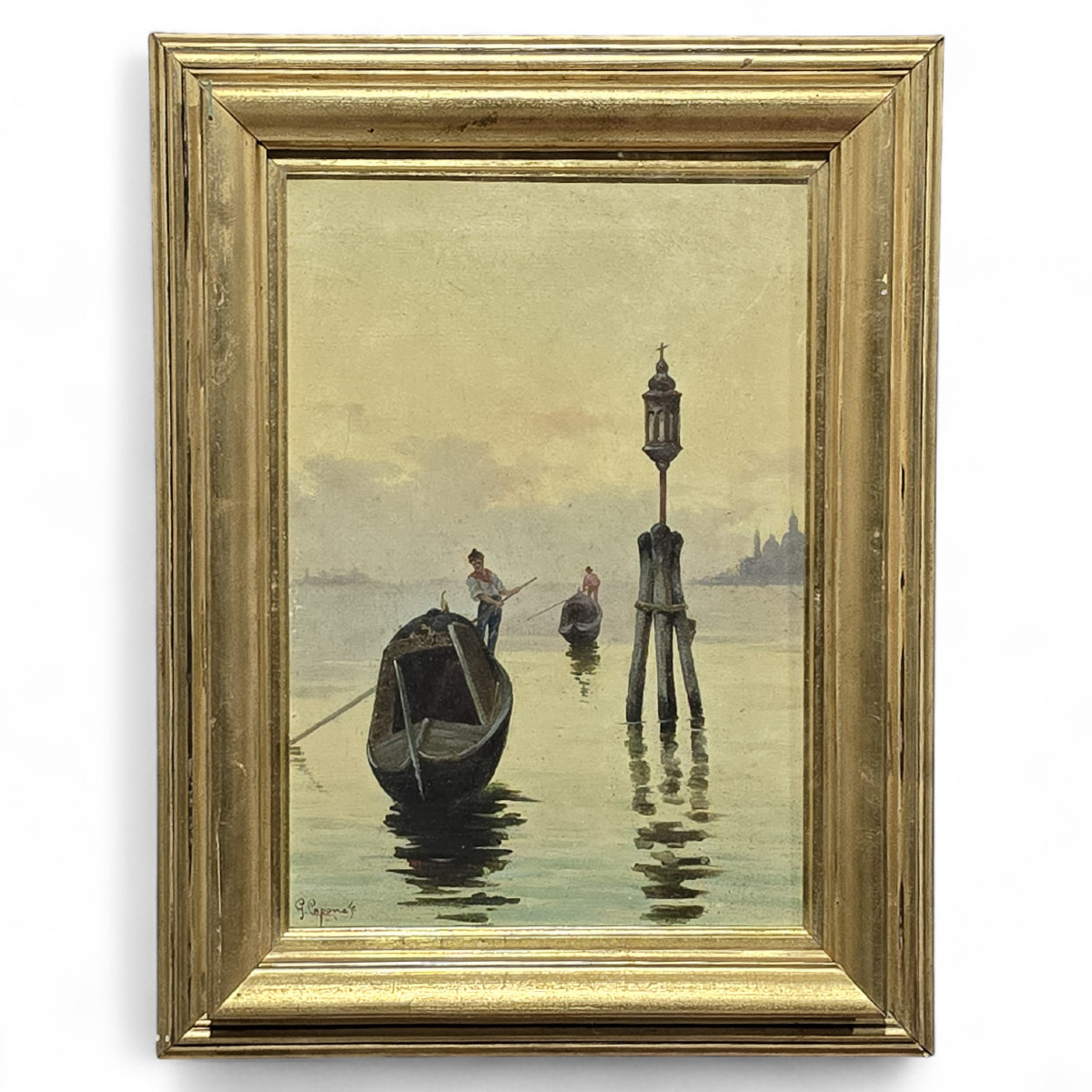 Dipinto olio su tela G.Capone Gondole, XIX secolo