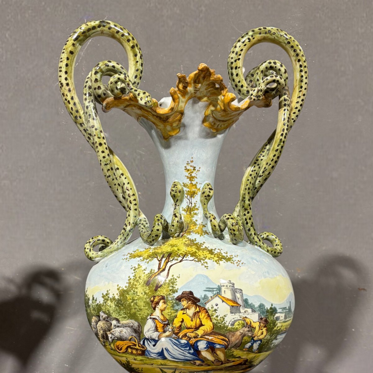 Antica coppia di anfore maiolicate del XIX secolo-photo-3