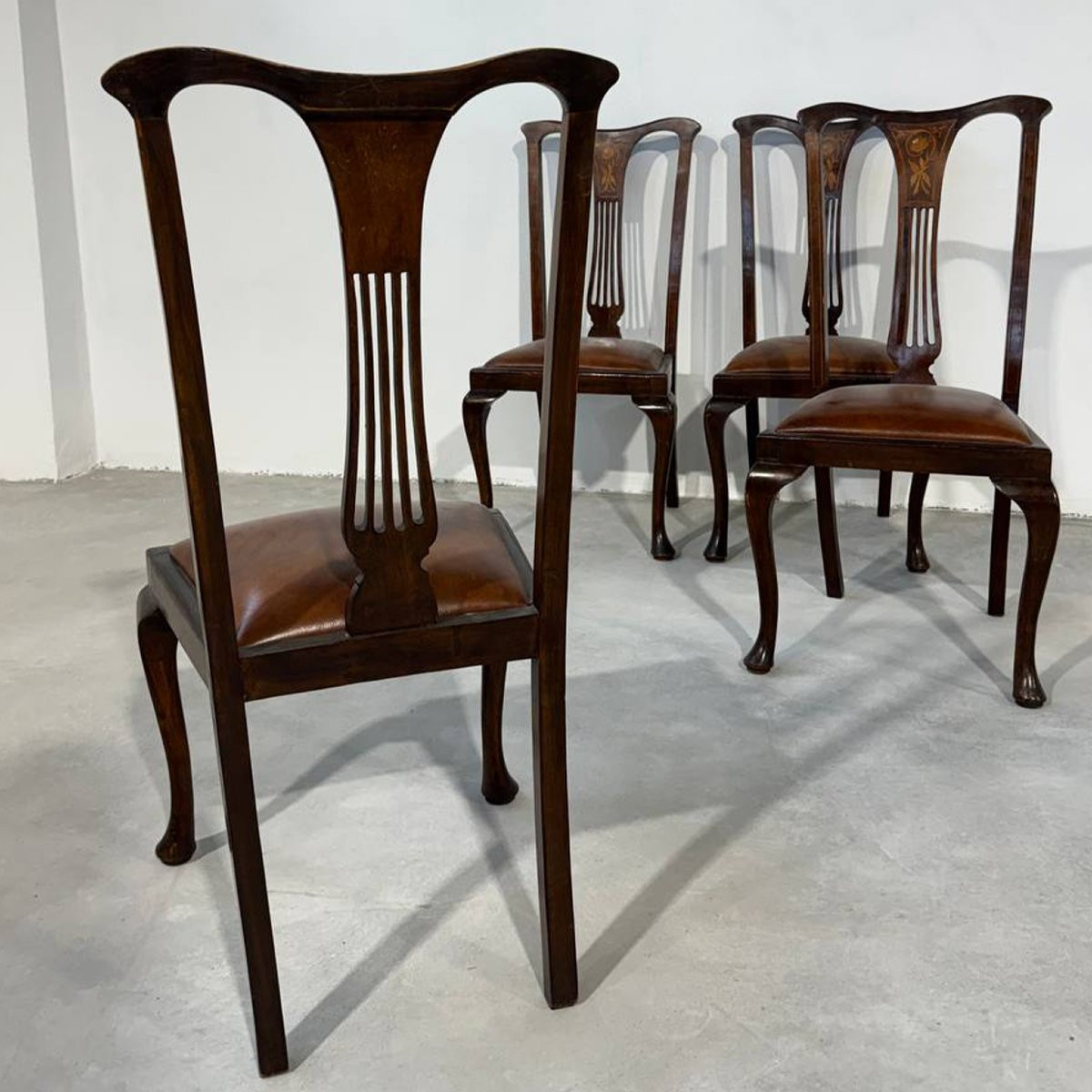 Antico gruppo di 4 sedie inglesi vittoriane in mogano-photo-4