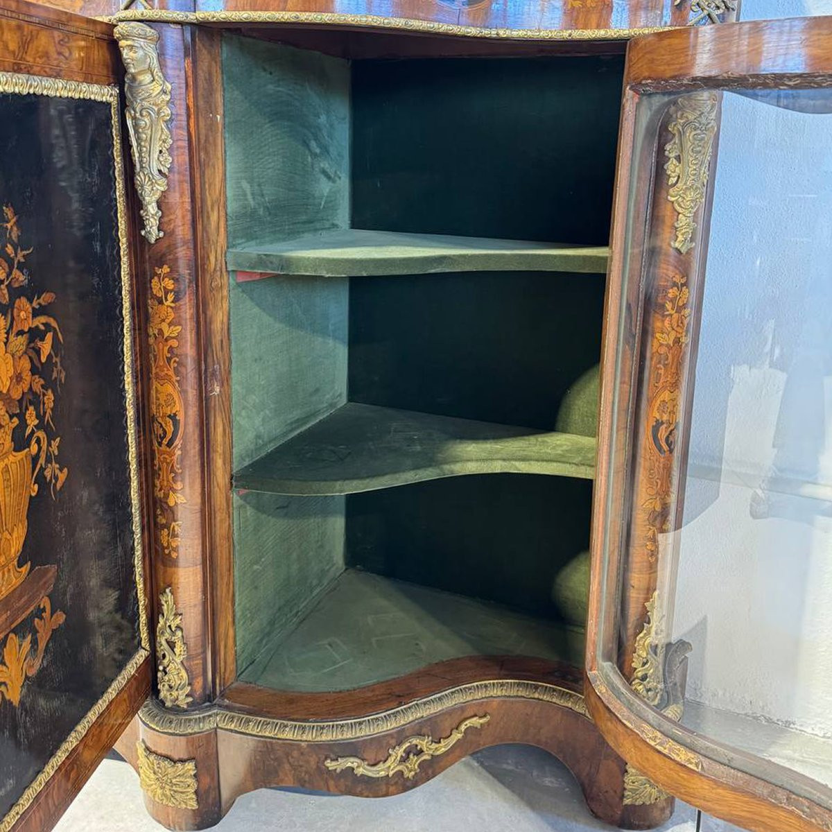 Importante credenza vittoriana dell'800 intarsiata con bronzi dorati-photo-7