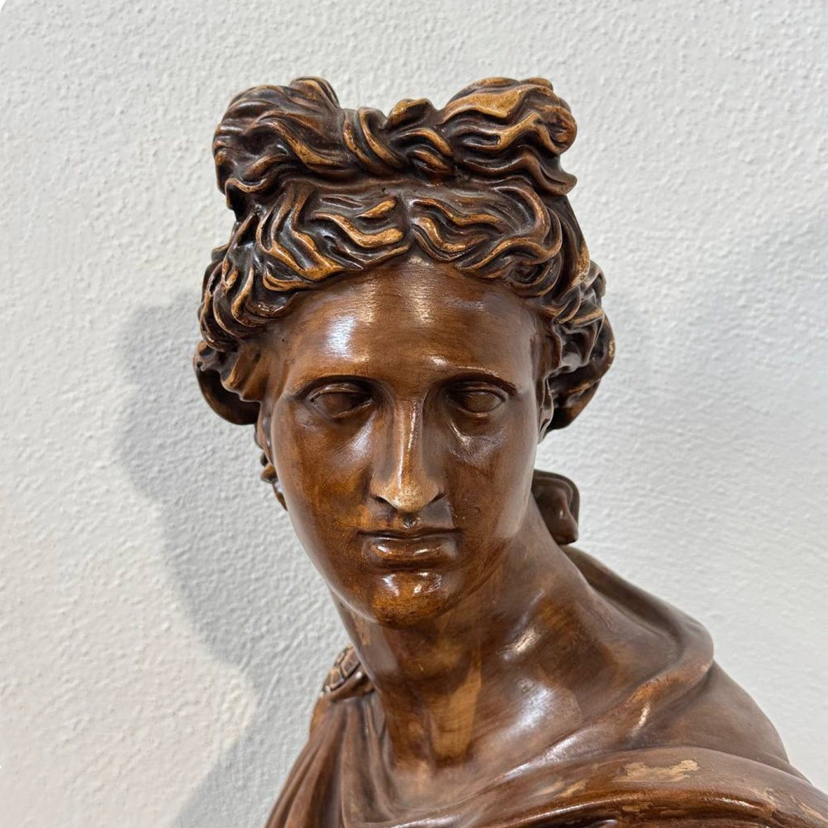 Busto di Apollo in terracotta patinata – scultura in stile neoclassico-photo-3