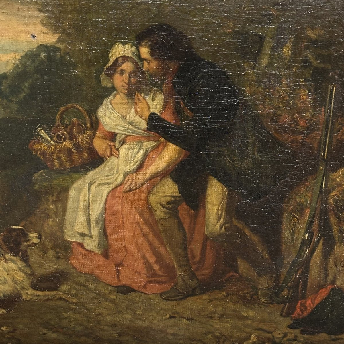 A. Guillemin (1817–1880) – Scena galante in paesaggio bucolico, dipinto ad olio su tela, XIX se-photo-1