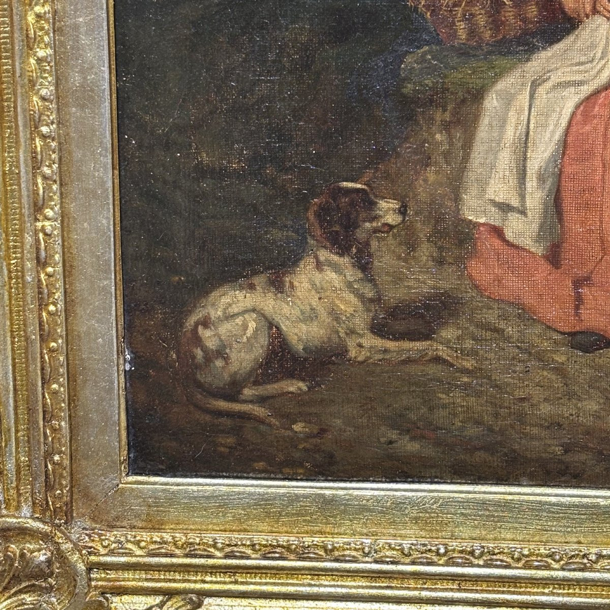 A. Guillemin (1817–1880) – Scena galante in paesaggio bucolico, dipinto ad olio su tela, XIX se-photo-2