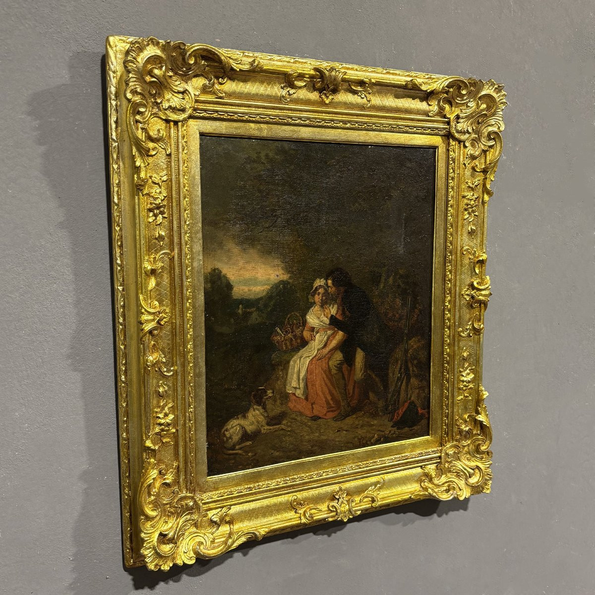 A. Guillemin (1817–1880) – Scena galante in paesaggio bucolico, dipinto ad olio su tela, XIX se-photo-5