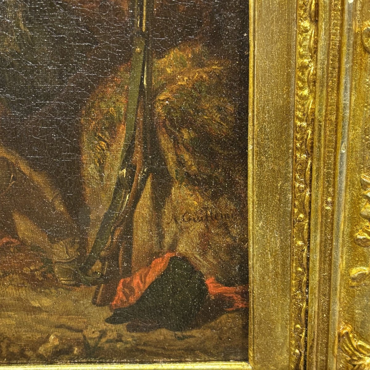 A. Guillemin (1817–1880) – Scena galante in paesaggio bucolico, dipinto ad olio su tela, XIX se-photo-8