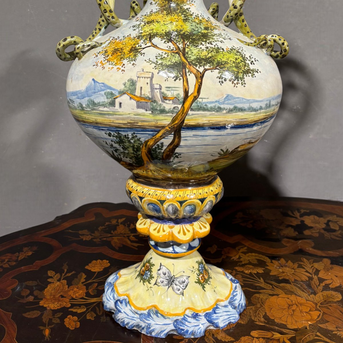 Antica coppia di anfore maiolicate del XIX secolo-photo-3