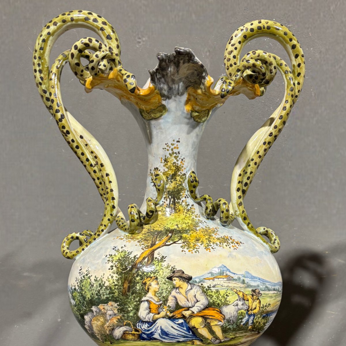 Antica coppia di anfore maiolicate del XIX secolo-photo-4