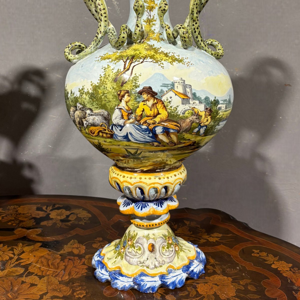 Antica coppia di anfore maiolicate del XIX secolo-photo-6