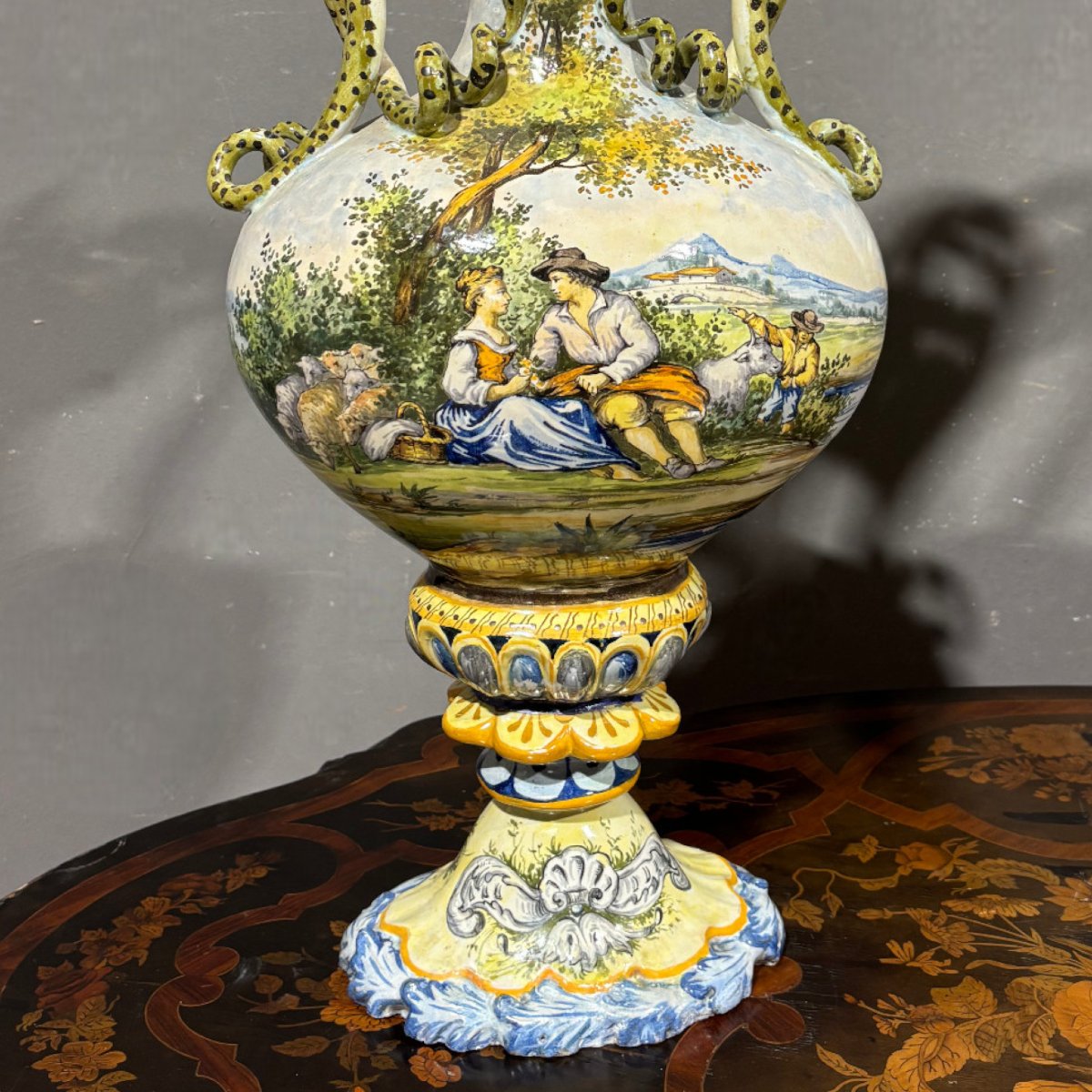 Antica coppia di anfore maiolicate del XIX secolo-photo-7