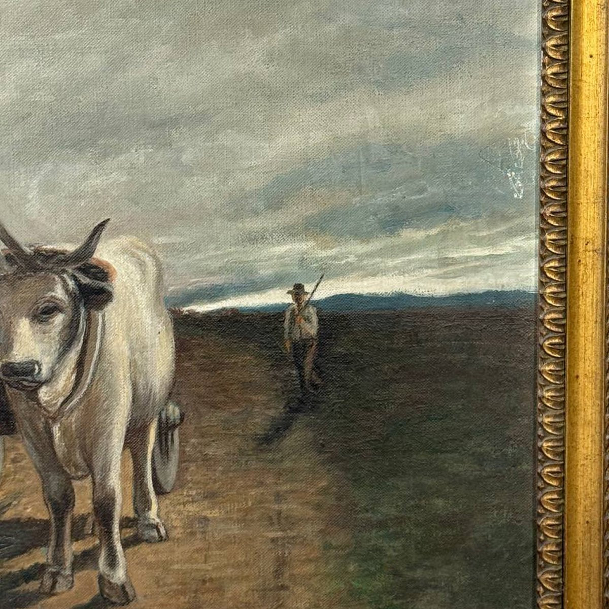 Grande dipinto a olio con buoi al traino-photo-2