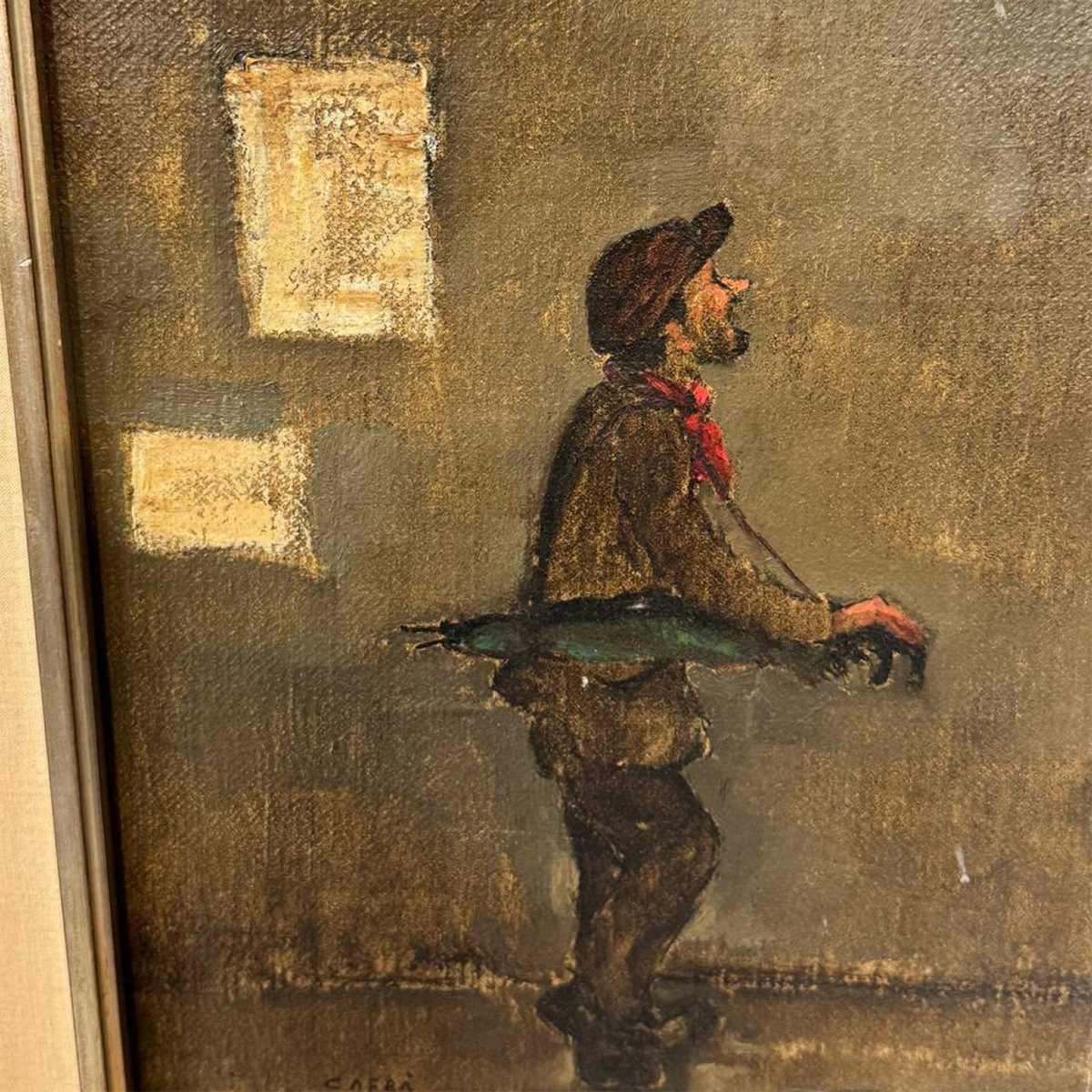 Quadro a olio firmato Cafrà – Uomo sotto la pioggia-photo-1