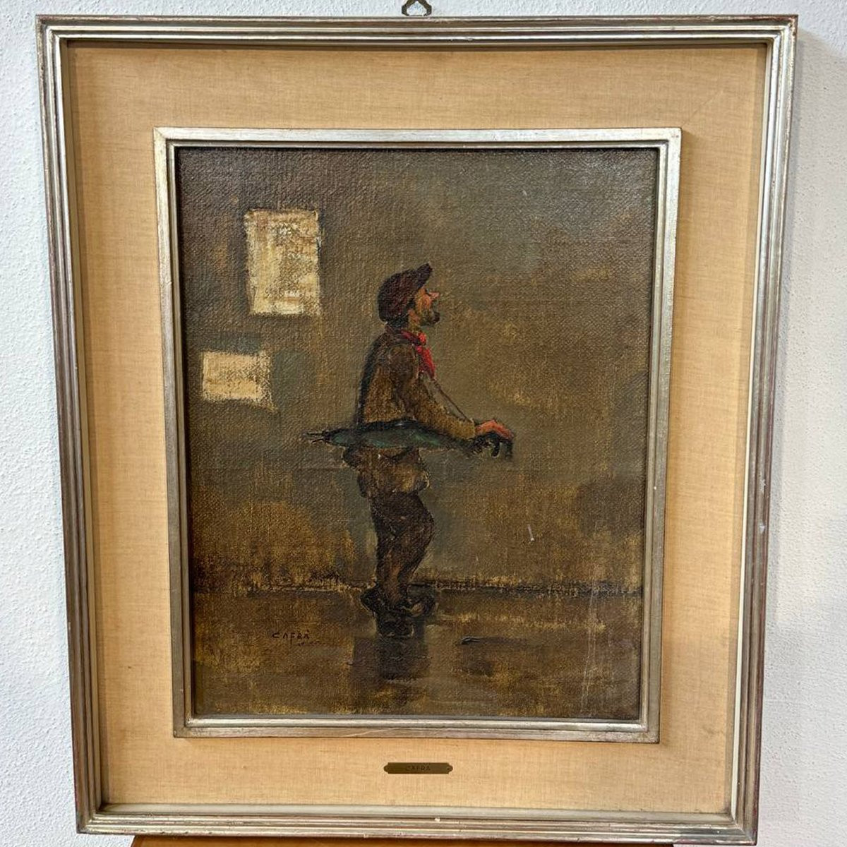 Quadro a olio firmato Cafrà – Uomo sotto la pioggia-photo-2