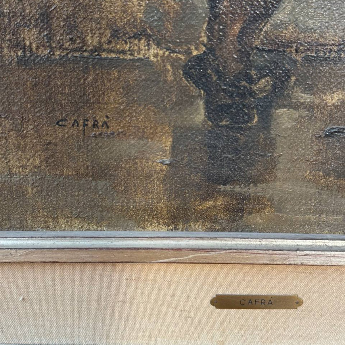 Quadro a olio firmato Cafrà – Uomo sotto la pioggia-photo-3