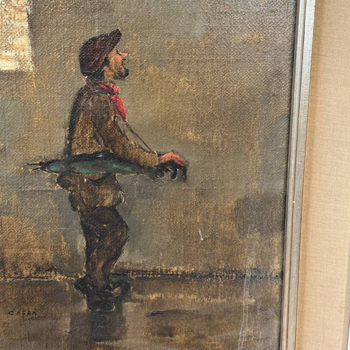 Quadro a olio firmato Cafrà – Uomo sotto la pioggia-photo-4