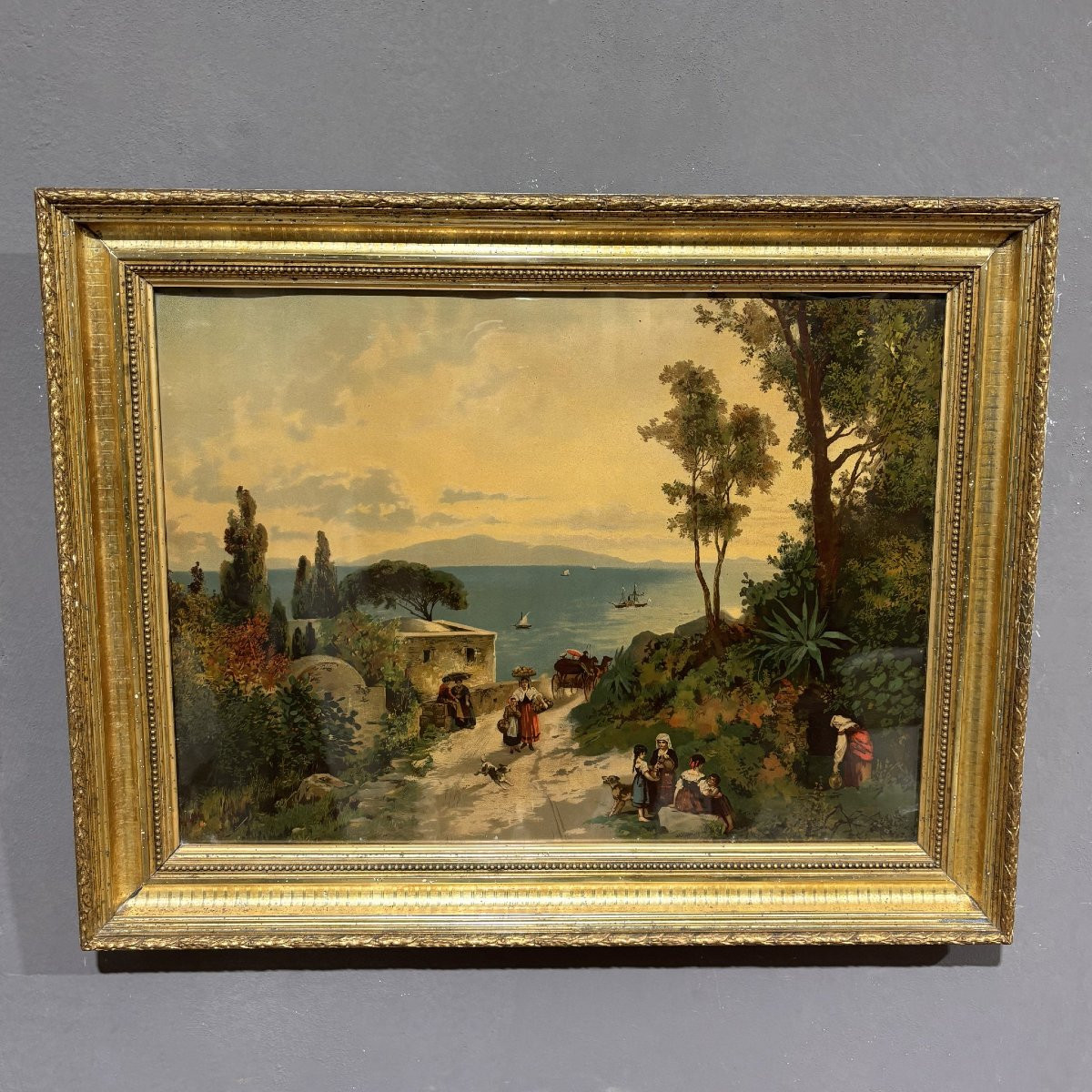 Set di quattro Litografie a colori del XIX secolo in cornici a foglia oro-photo-2