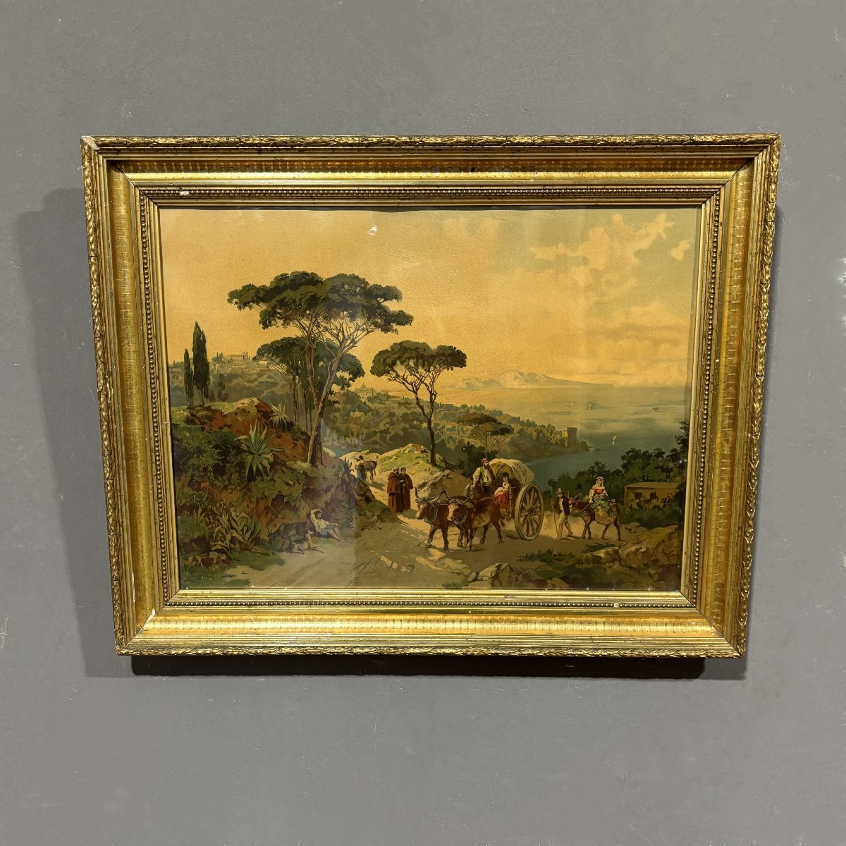 Set di quattro Litografie a colori del XIX secolo in cornici a foglia oro-photo-3