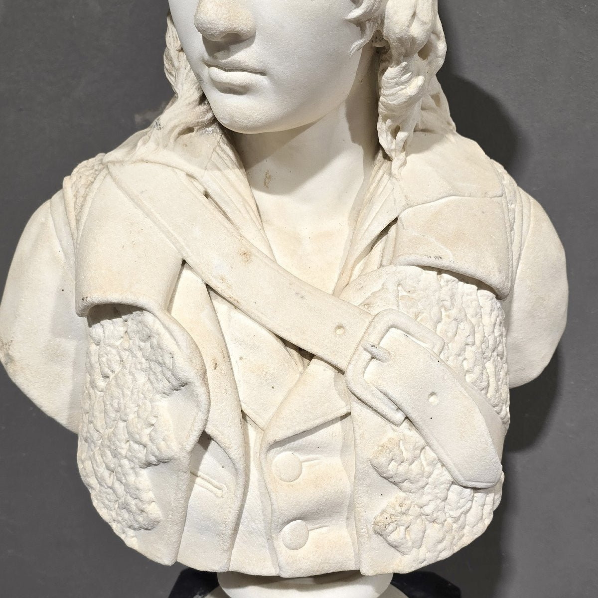 Antico Busto in marmo bianco busto di giovane pastorello firmato Carnevale Giuseppe-photo-2