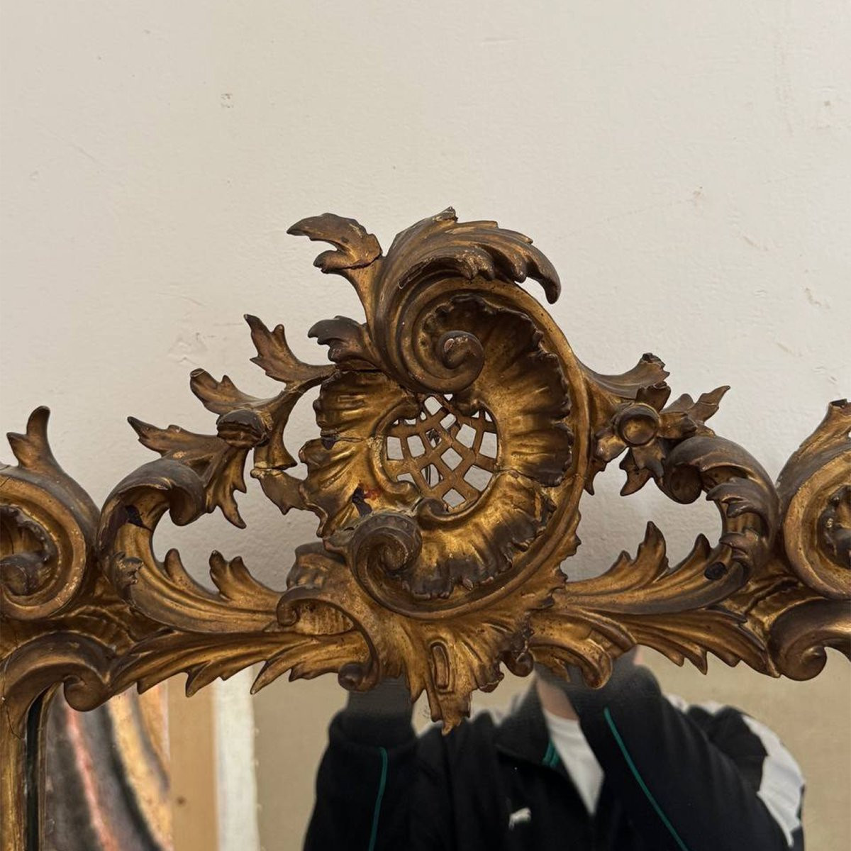 Elegante specchiera antica in legno dorato a foglia d'oro-photo-4