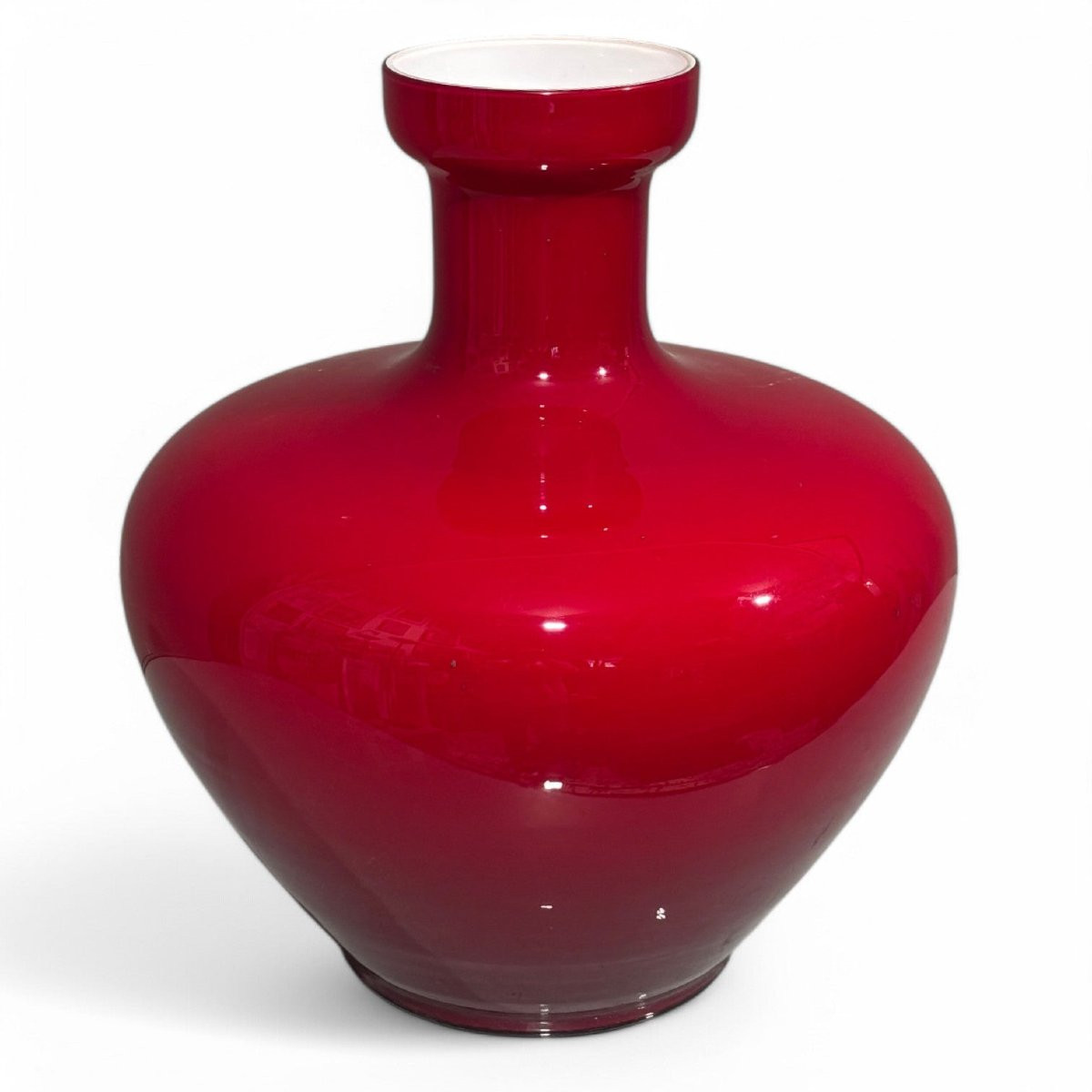 Vaso di design in vetro di Murano rosso rubino anni ’60-photo-1