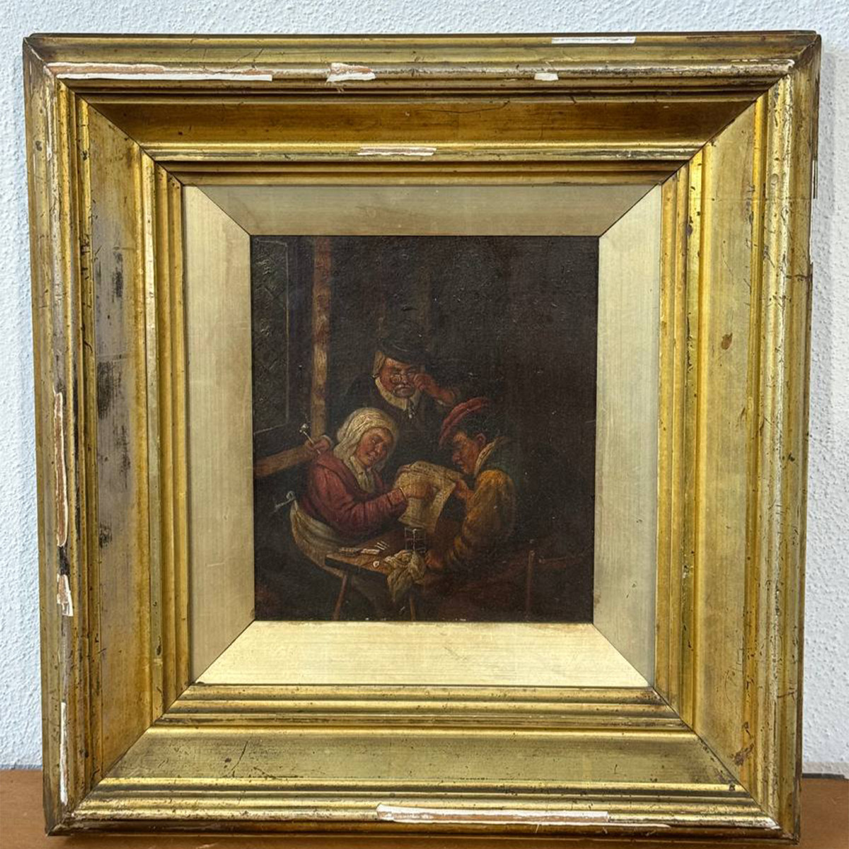 Scena d’Interno con Figure – Atmosfera Intima di Gusto Antico olio su tavola