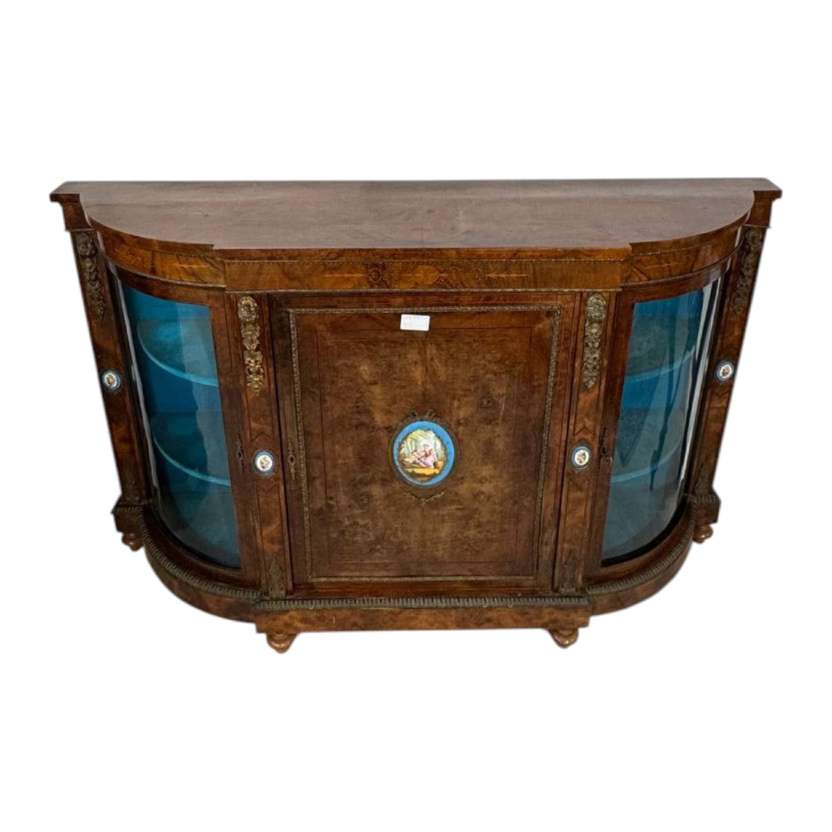 Elegante credenza vittoriana a tre porte con una placca di Sèvres-photo-2