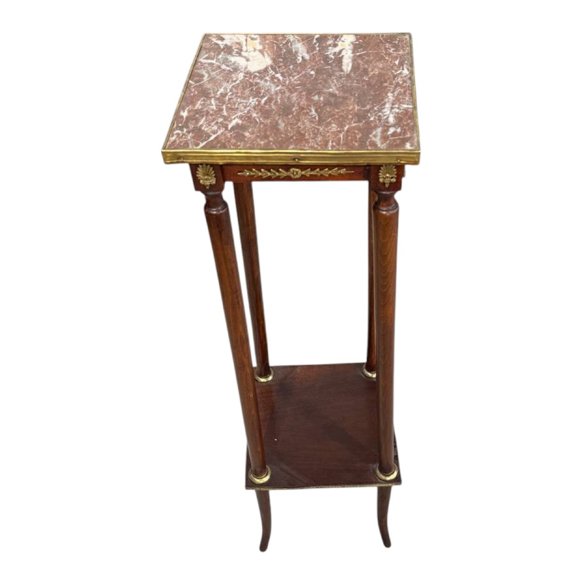Antica Alzatina Napoleone III in Marmo Rosso Francia e Bronzi Dorati – XIX Secolo-photo-2