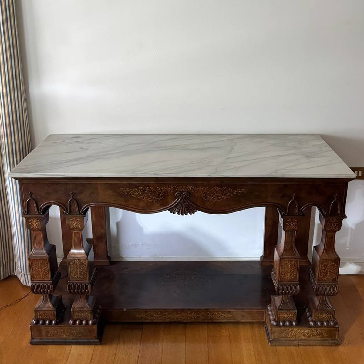 Grande Consolle Napoletana “Smith” in Piuma di Mogano Intarsiata – Inizio XIX Secolo-photo-2