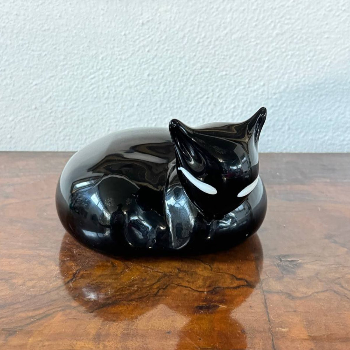 Scultura gatto in vetro di Murano nero lucido-photo-2