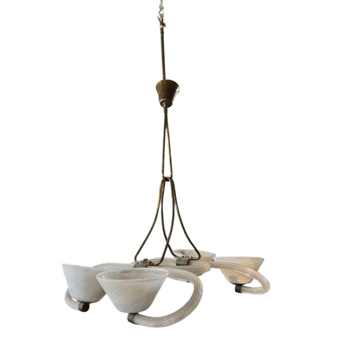 Lampadario in vetro di Murano attribuito a Barovier e Toso,  design italiano-photo-1