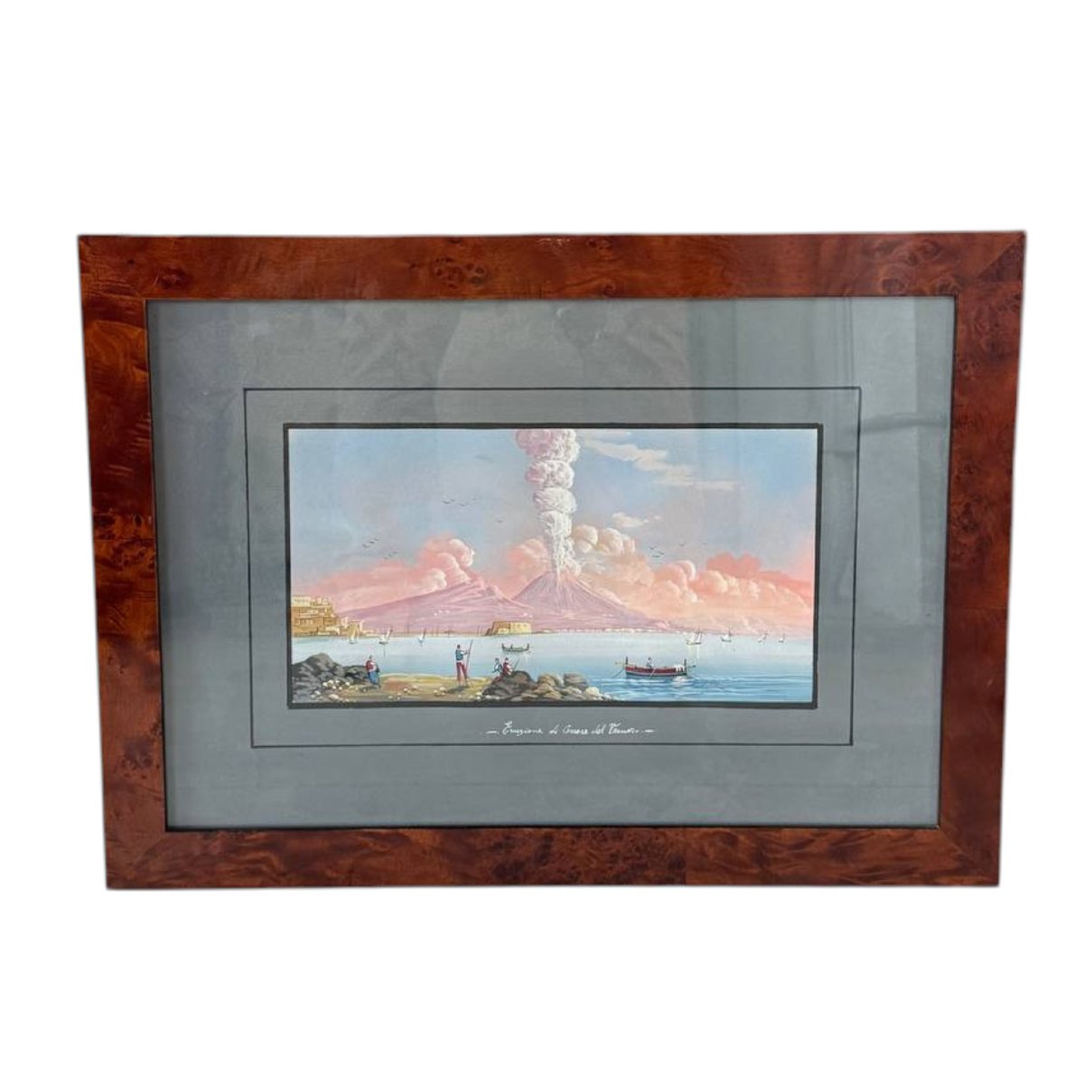 Veduta del Vesuvio in Eruzione – Gouache Napoletana, XIX Secolo-photo-2