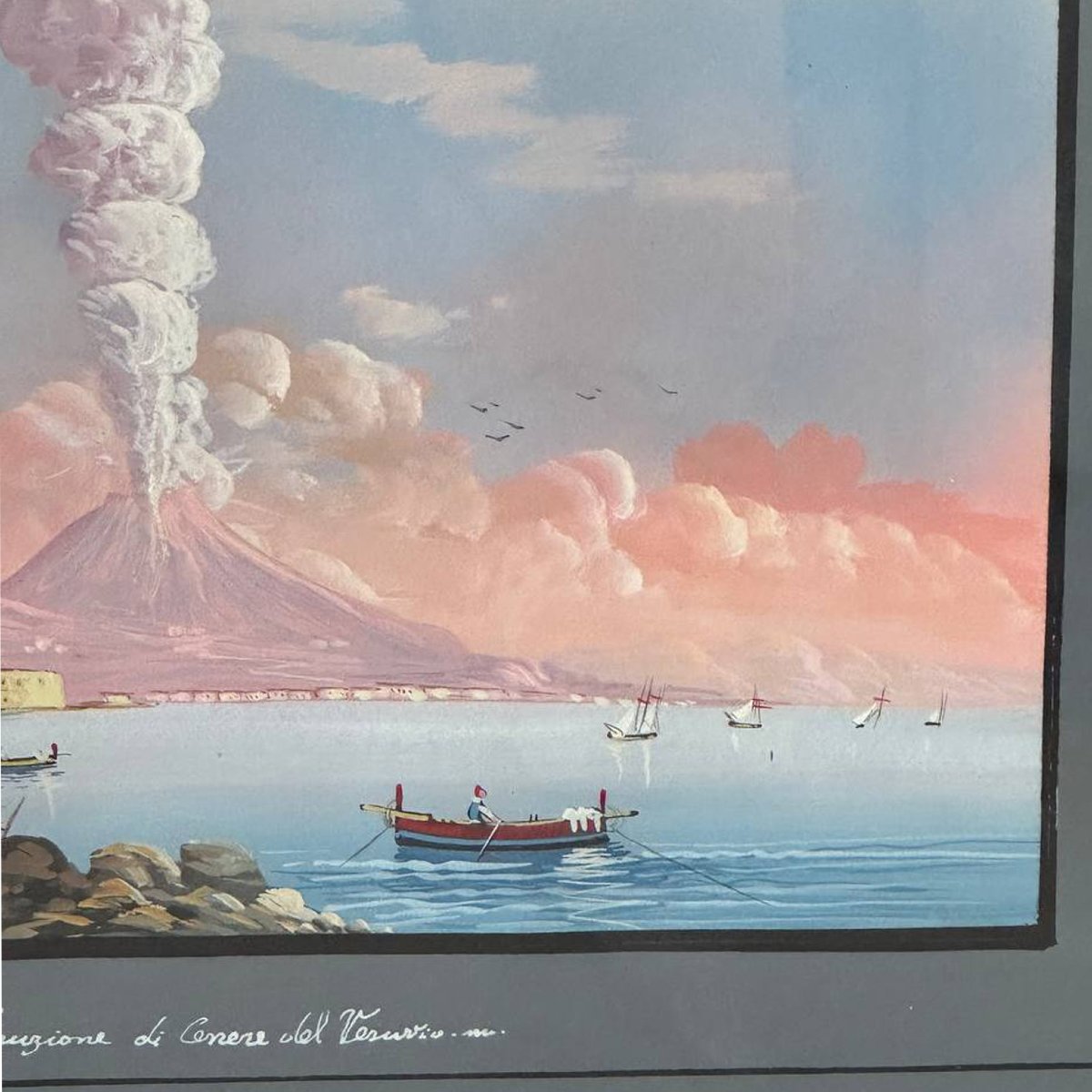 Veduta del Vesuvio in Eruzione – Gouache Napoletana, XIX Secolo-photo-3