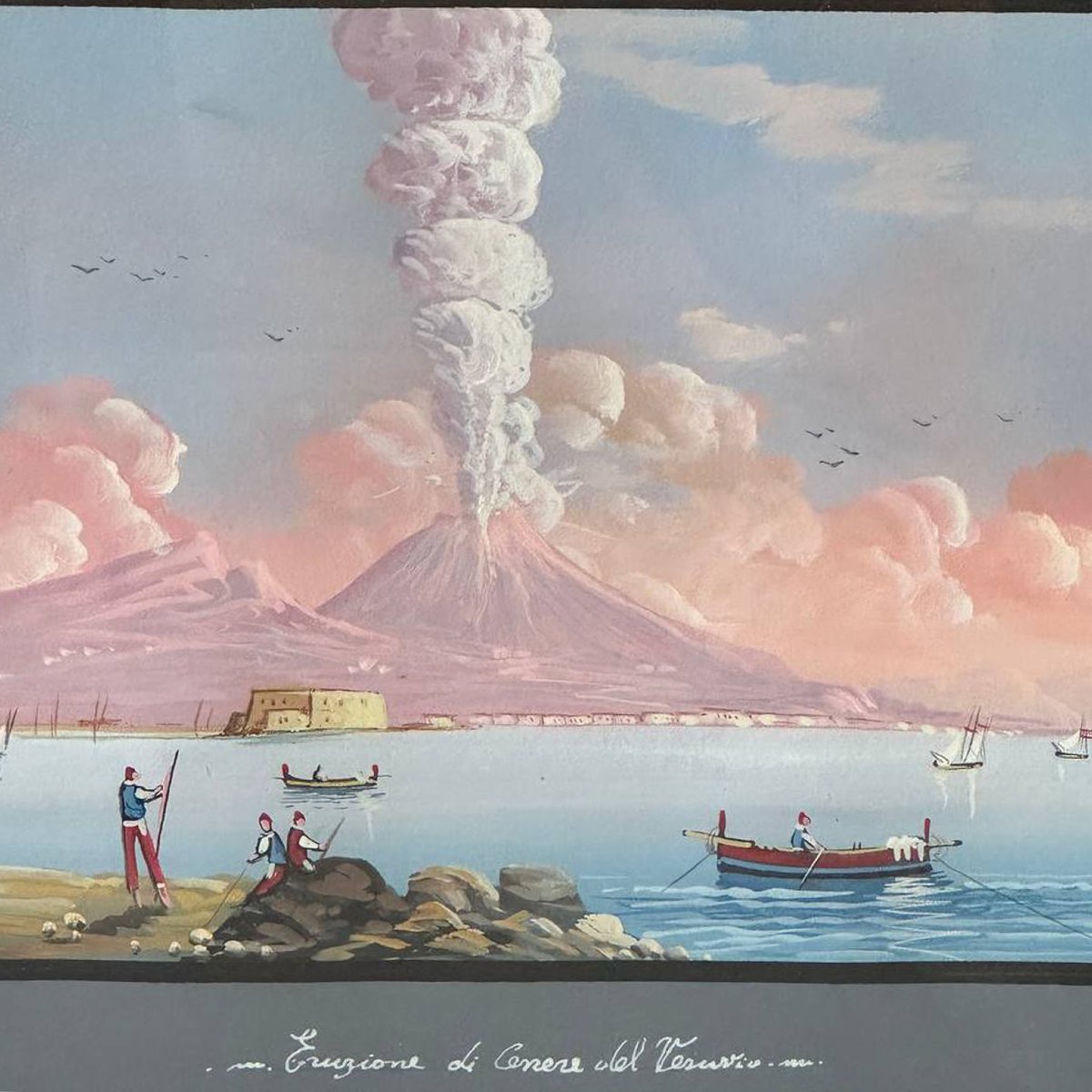 Veduta del Vesuvio in Eruzione – Gouache Napoletana, XIX Secolo-photo-4