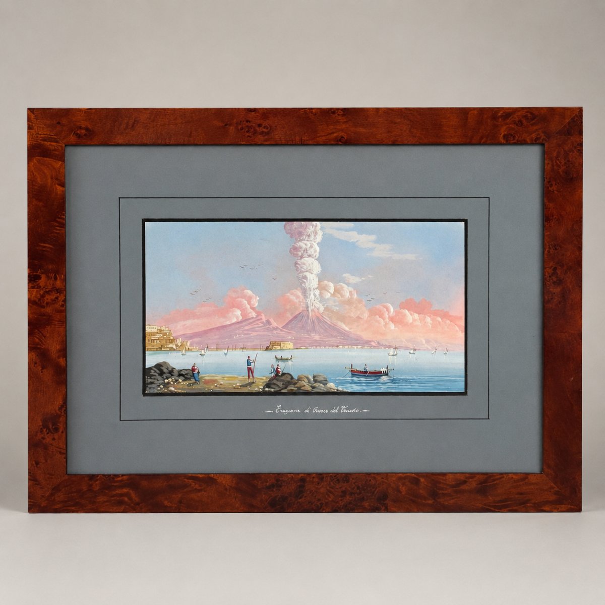 Veduta del Vesuvio in Eruzione – Gouache Napoletana, XIX Secolo