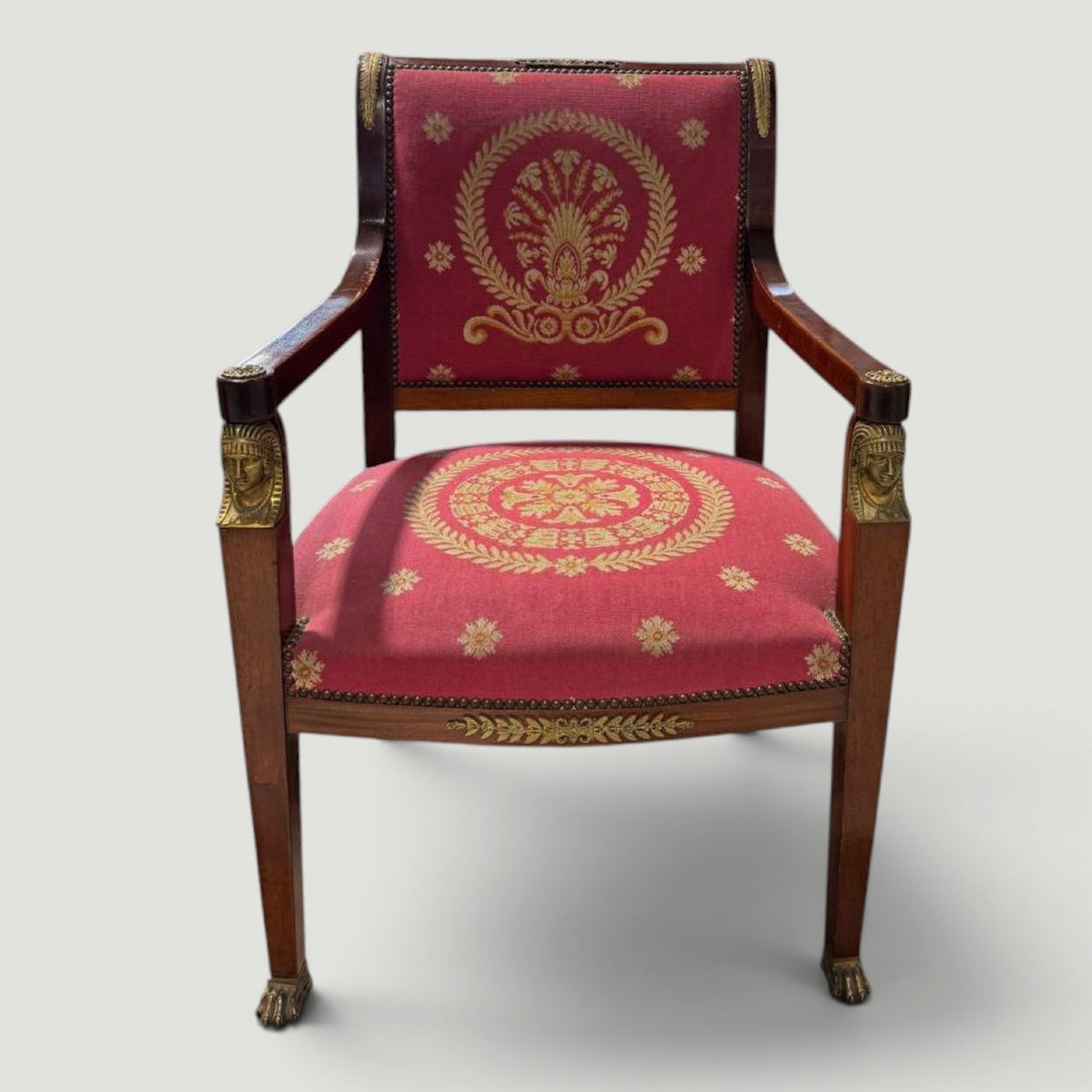Coppia di poltrone Impero Napoleone III in legno e bronzo dorato-photo-3
