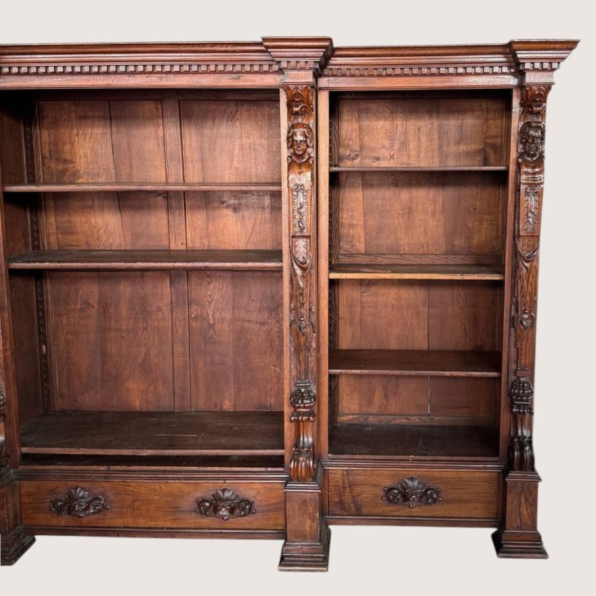 Importante libreria monumentale in noce scolpito, gusto Rinascimento, XIX secolo-photo-1