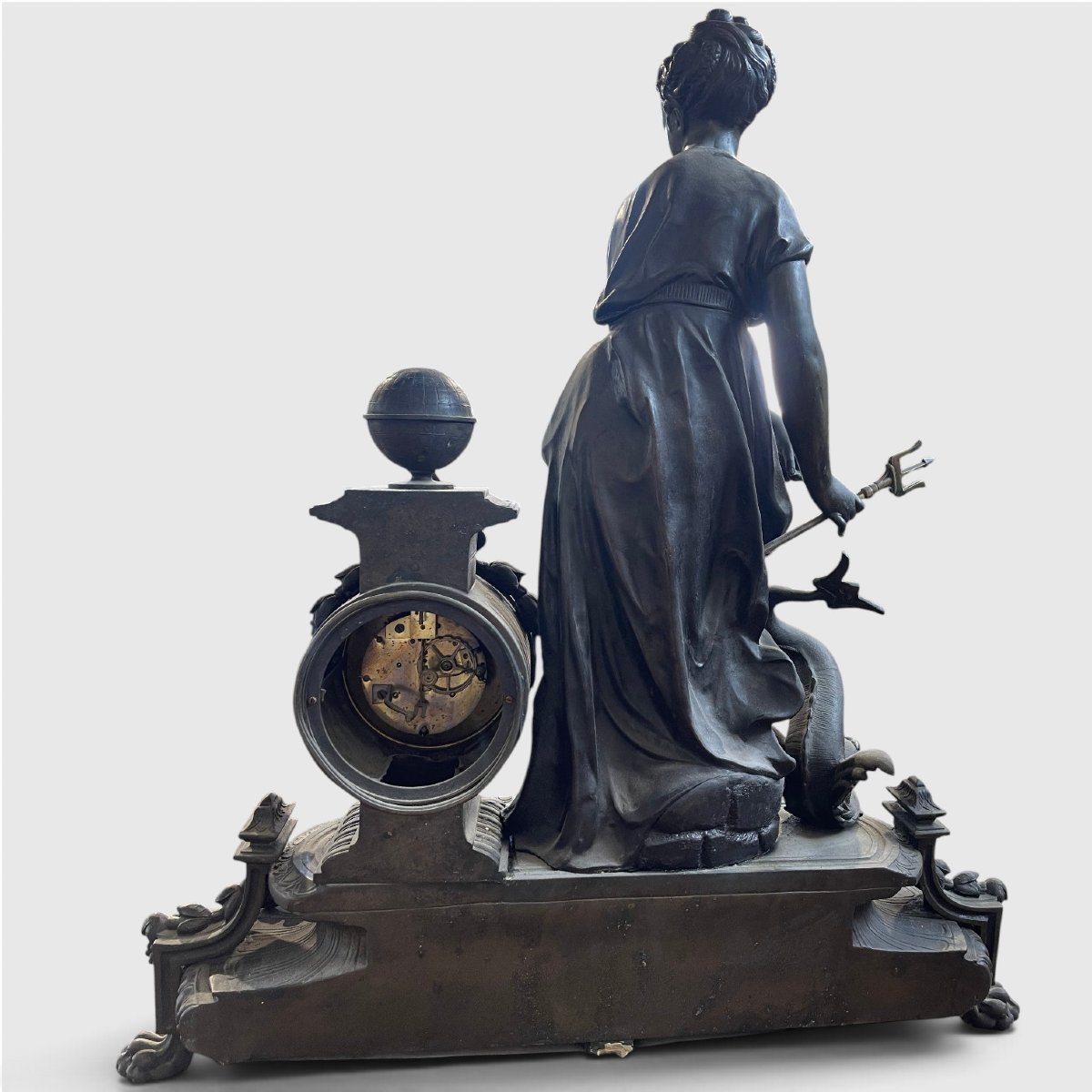 Importante Orologio da Tavolo con Allegoria Marina in Antimonio-photo-4