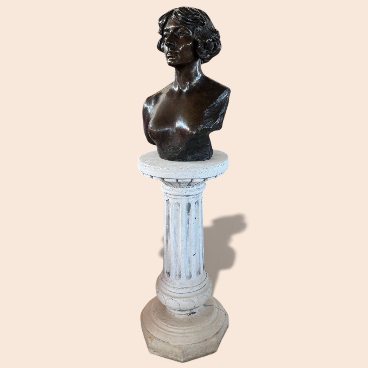Busto femminile in bronzo patinato, firmato Raffaele Marino-photo-3