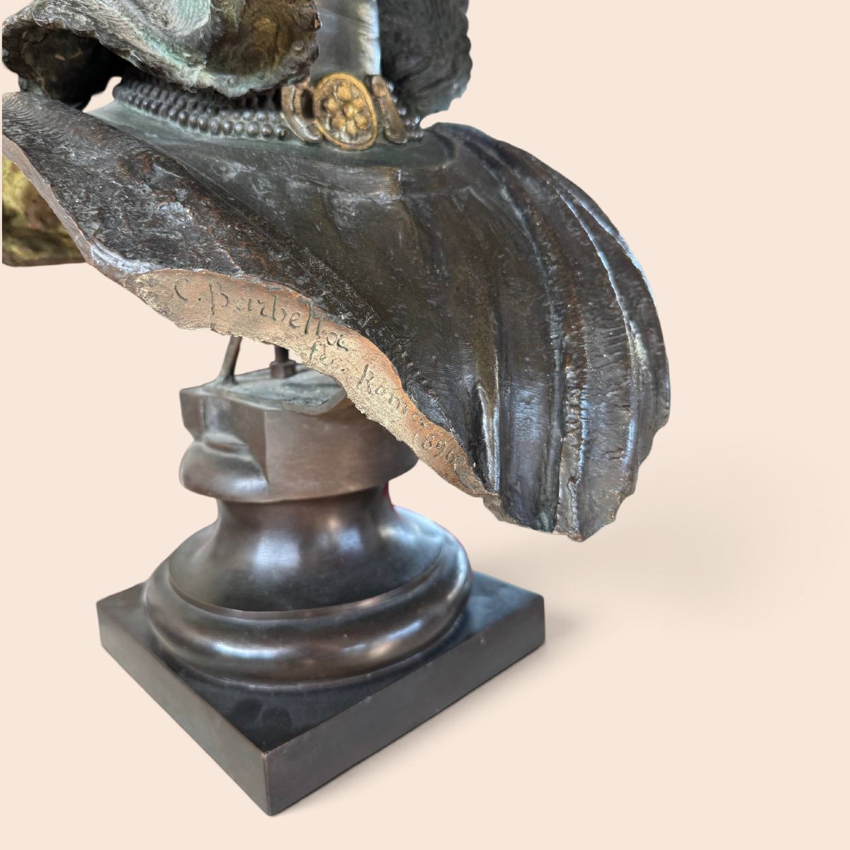 Costantino Barbella (1852–1925) – Importante busto femminile in bronzo firmato-photo-3
